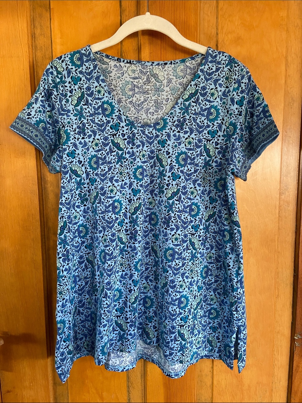J. Jill Blue Floral V-Neck Tunic